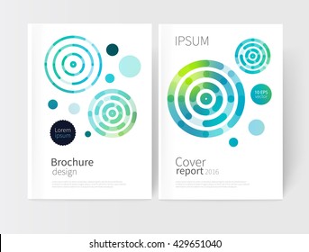 modern abstract geometric background. blue,yellow & green concentric circles. White Cover design template business brochure, booklet, leaflet, magazine. template advertisement. vector 10 EPS