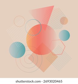 Modern abstract geometric background with colorful gradient shapes, circles, lines and patterns. Creative vector design for poster, banner, web, cover art, retro style and digital projects.	