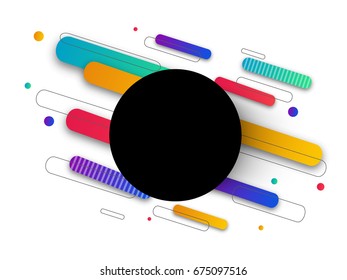 Modern abstract geometric background with colorful stripes and black circle.