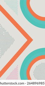 A modern abstract geometric background featuring a diagonal orange stripe, teal and orange curved arcs, and scattered dots in teal and pink on a light gray backdrop.