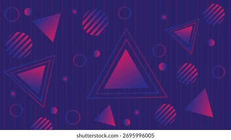 Modern abstract geometric background featuring glowing triangles and circles in purple and pink gradient tones perfect for digital design posters wallpapers and creative graphics