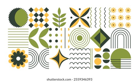 Modern abstract geometric background. Mosaic organic pattern. Fresh yellow-green conceptual collage. Eco-friendly minimalistic vector. Natural organic illustration. Simple shape flat style.