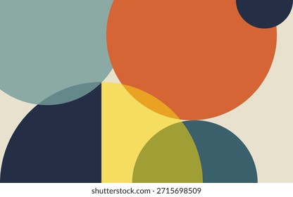 Fondo geométrico Abstractas moderno con círculos coloridos superpuestos y estilo Bauhaus minimalista