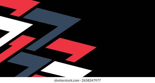 Modern Abstract Geometric Background – Red, White, Blue Shapes on Black