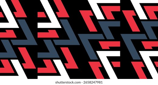 Modern Abstract Geometric Background – Red, White, Blue Shapes on Black