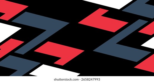 Fondo geométrico Abstractas moderno - Formas rojas, blancas y azules en negro