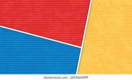Fundo geométrico abstrato moderno com painéis diagonais vermelhos, azuis e amarelos divididos