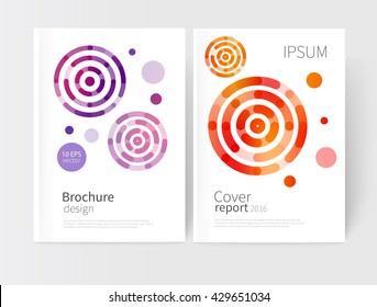 modern abstract geometric background. red,yellow & purple concentric circles. White Cover design template business brochure, booklet, leaflet, magazine. template advertisement. vector 10 EPS