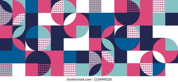 Modern abstract geometric background with squares,triangles, rounds and crosses with a 3D effect. Colorful modern pattern for your business