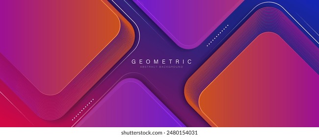 Fondo geométrico abstracto moderno. Diseño cuadrado redondeado de degradado morado y naranja de moda con líneas y sombra. Formas geométricas 3D. Gráfico futurista. Ilustración vectorial
