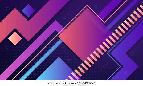 Modern abstract geometric background. Vector illustration of colorful gradient lines, squares and other shapes composition over violet background for your design