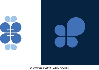 Modern Abstract Geometric Butterfly Vector Set. Minimalist Blue Design.
