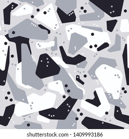 Modern abstract geometric camouflage seamless pattern. Camo with different gray tones and white