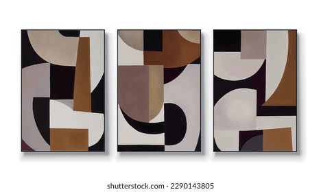 Modern abstract geometric color block monogram pattern, vector triptych.