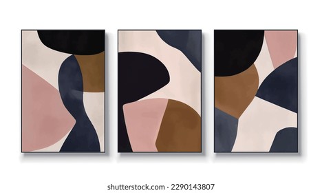 Modern abstract geometric color block monogram pattern, vector triptych.