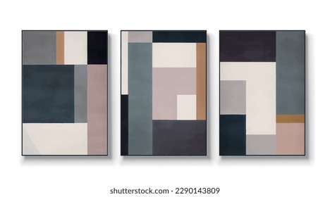 Modern abstract geometric color block monogram pattern, vector triptych.