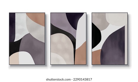 Modern abstract geometric color block monogram pattern, vector triptych.