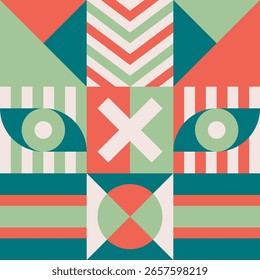 Modern Abstract Geometric Composition with Eye and Circle Motif Graphic Illustration