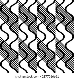 Vector contemporáneo geométrico abstracto moderno, sin fisuras en el patrón diagonal con elementos y formas simples. Fondo gráfico minimalista en blanco y negro.