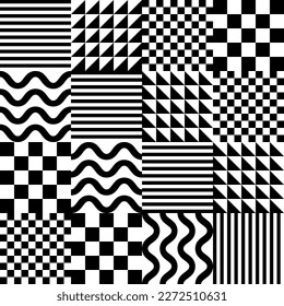 Moderno y abstracto vector geométrico contemporáneo sin fisuras con elementos y formas simples. Fondo gráfico minimalista en blanco y negro.