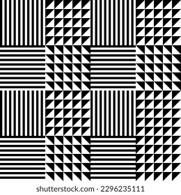 Modern abstract geometric contemporary vector seamless pattern with simple elements and shapes. Graphic black and white minimalist background.