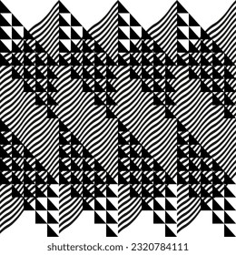 Vector contemporáneo geométrico abstracto moderno, sin fisuras en el patrón diagonal con elementos y formas simples. Fondo gráfico minimalista en blanco y negro.