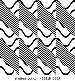Modern abstract geometric contemporary vector seamless diagonal pattern with simple elements and shapes. Graphic black and white minimalist background.