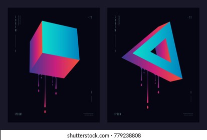 Modern abstract geometric design. Futuristic posters flyers with liquid ink splashes. Eps 10 vector illustration