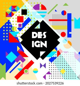 Modern abstract geometric design in Memphis style, vibrant color blocks,playful shapes, and creative layout.Ideal for fashion posters, art prints, trendy branding,and youthful promotions
