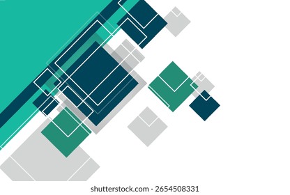 Diseño geométrico Abstractas moderno con cuadrados superpuestos en tonos verdes, azules y grises. Perfecto para fondos, Tecnología y conceptos de negocios.