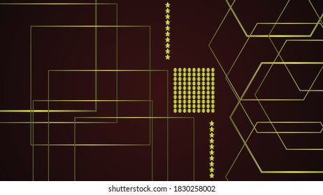 Modern abstract geometric golden shapes with halftone effect and stars background