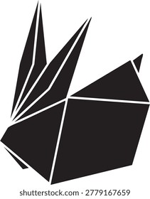 Modern abstract geometric illustration of a leaping rabbit silhouette with angular shapes and clean lines, ideal for contemporary design and creative projects.