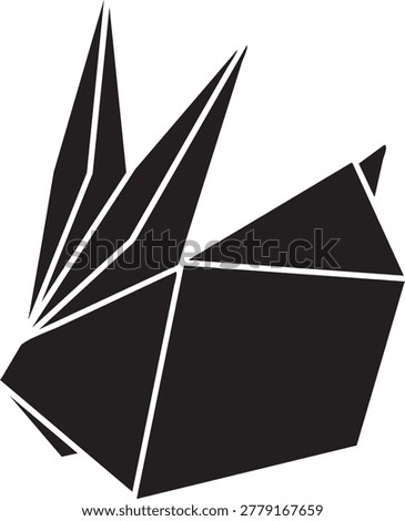 Modern abstract geometric illustration of a leaping rabbit silhouette with angular shapes and clean lines, ideal for contemporary design and creative projects.