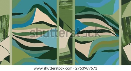 Modern abstract geometric leaves print. Hand drawn collage contemporary seamless pattern. 