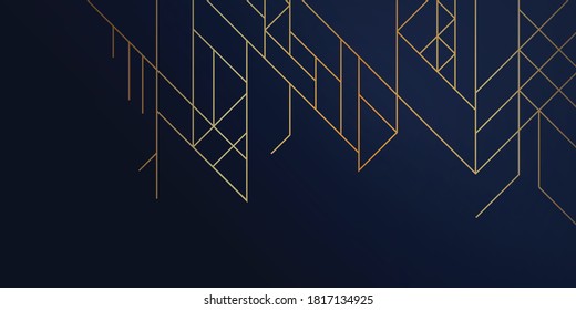 Modern abstract geometric line pattern luxury blue and gold background for banner, mobile app, poster, landing page, flyer, brochure.