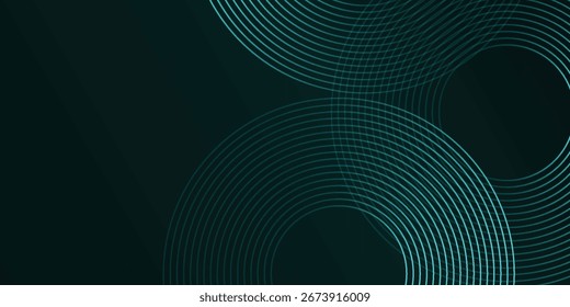 Modern abstract geometric lines glowing on a dark green background. Futuristic technology concept with modern sparkling green circular lines.Eps 10