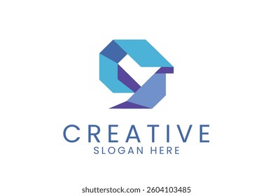 Modern abstract geometric logo design blue purple color palette. Ideal for branding and corporate