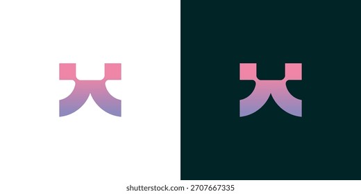 Diseño geométrico abstracto moderno del logotipo con un efecto del gradiente en un fondo blanco y oscuro	