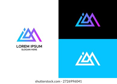 Diseño geométrico Abstractas moderno del logotipo con las líneas azules púrpuras del degradado para la startup de la tecnología, la propiedad inmobiliaria, y la identidad creativa de la marca de la arquitectura