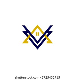 Logotipo geométrico Abstractas moderno con Formas superpuestas en V y techo	
