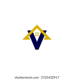 Logotipo geométrico Abstractas moderno con Formas superpuestas en V y techo	