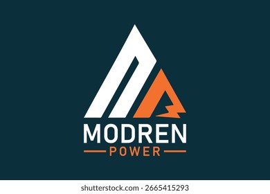 Modern, abstract geometric logo with the word "MODREN POWER" below, featuring a stylized mountain or upward arrow.