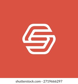Modernes abstraktes geometrisches Logo mit einem stilisierten Buchstaben 'S' oder 'E' in einem eleganten sechseckigen Umriss, präsentiert auf einem lebendigen roten Hintergrund, perfekt für zeitgenössische Markenbildung