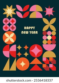 Modelo moderno de ano novo geométrico abstrato cartão de ano novo geométrico contemporâneo