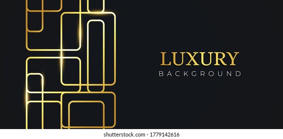 Modern abstract geometric on black background. Luxury template with golden shape suitable for web banner, invitation, greeting card, business card