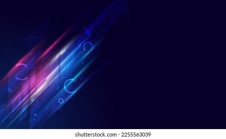 Modern abstract geometric overlapping. Technology futuristic dynamic motion on blue background. Movement pattern for banner or poster design. Vector EPS10.