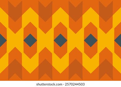 Modern Abstract Geometric Pattern in Bright Orange and Yellow with Symmetrical Diamond Motifs for Creative Textile, Home Décor, and Wallpaper Design