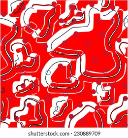 modern and abstract geometric pattern cow. vibrant screen prints are blocked, layered and striped together, moving graphic looks away from geometric, vector fabric print pattern with polka dots.