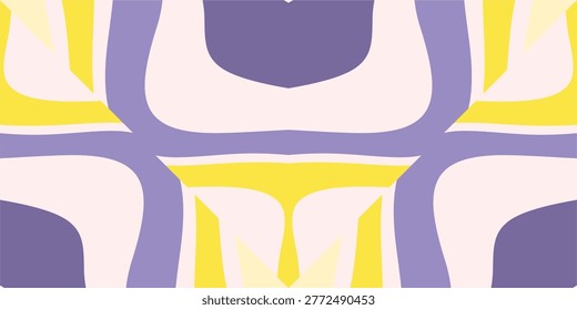 Modern abstract geometric pattern with purple and yellow shapes on a light background.