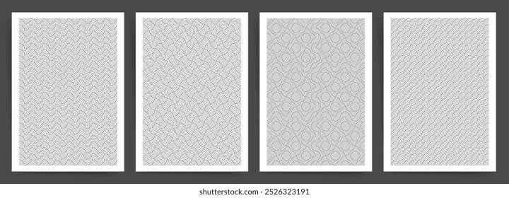 Modernos Padrões Geométricos Abstratos. Motivos ousados Viking, Celta e Asiática com Curvas 3D e desenhos do caos em Preto e Branco para Capas de Negócios, Pôsteres, Brochuras e Layouts Minimalistas